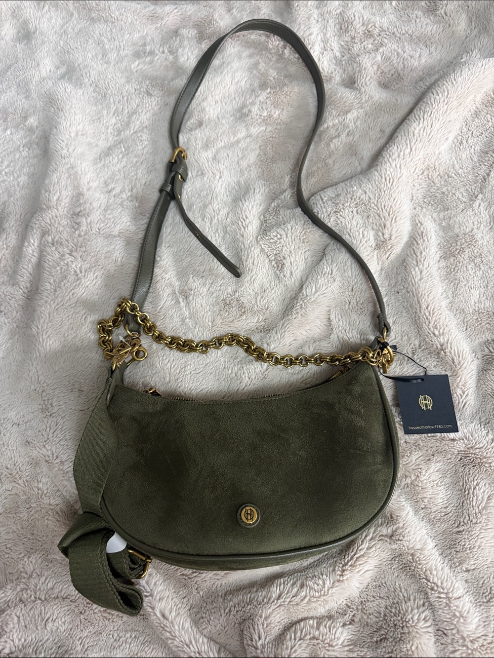 NWT House of Harlow Olive Green Faux Suede Crossbody Shoulder Bag